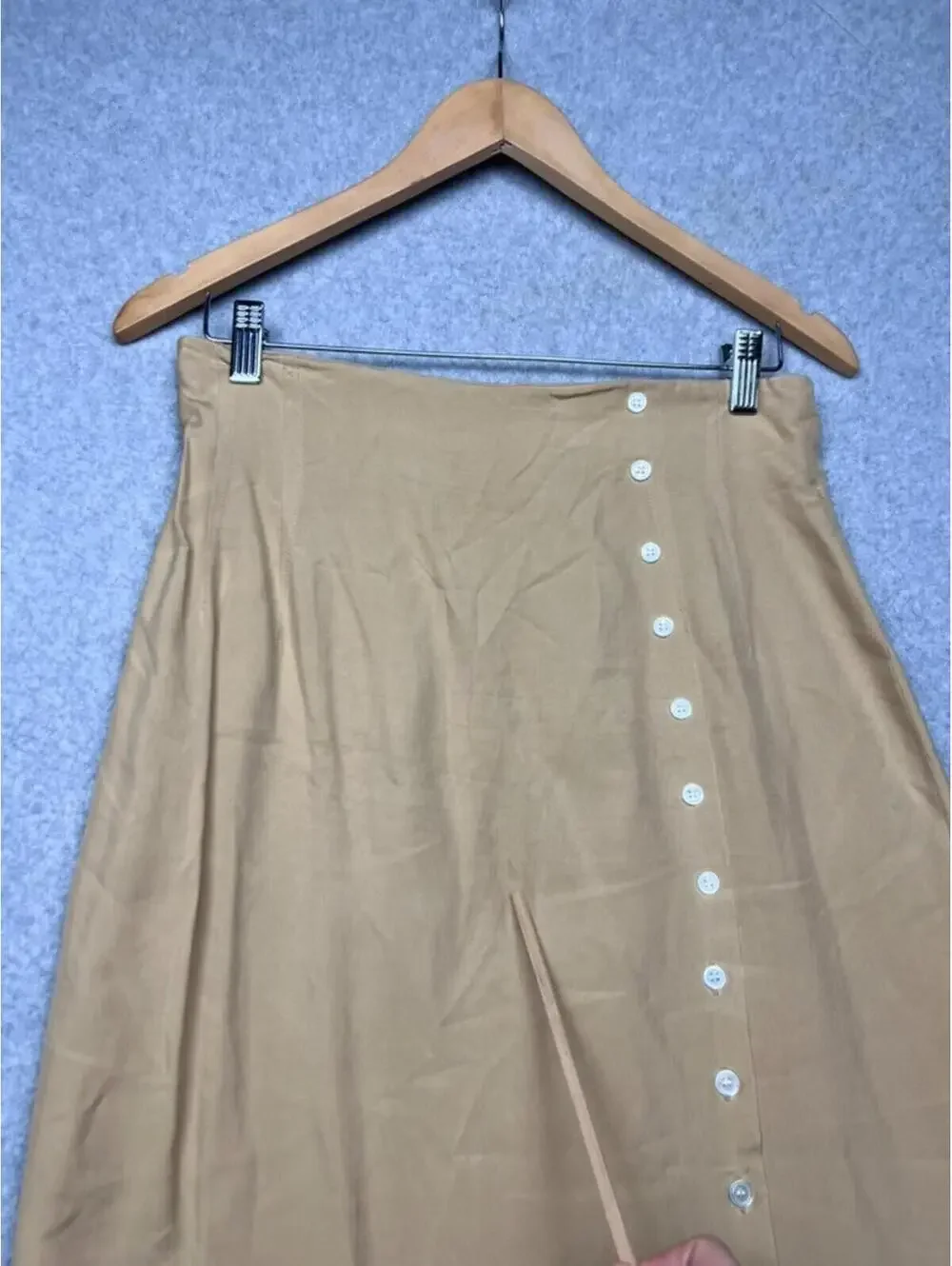 Wayne Rogers 100% Silk Maxi Skirt Tan Button Front Old Money Quiet Luxury 10 EUC